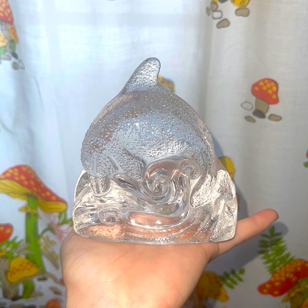 Dolphin candle holder heavy glass